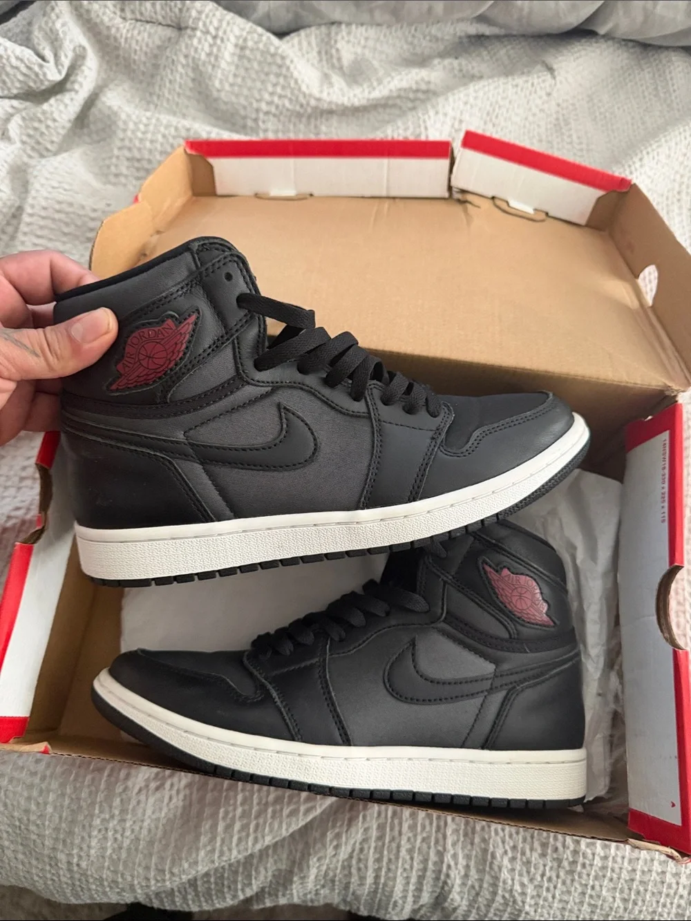 Jordan Men’s High-Top Sneakers in Black with Red Accent